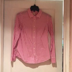 J Crew - the perfect shirt pink check button down